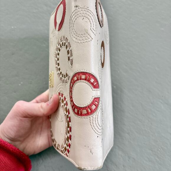 Coach Chelsea Inlaid Charlie Ivory Leather Accordion Zip Wallet Y2K - Picture 11 of 11